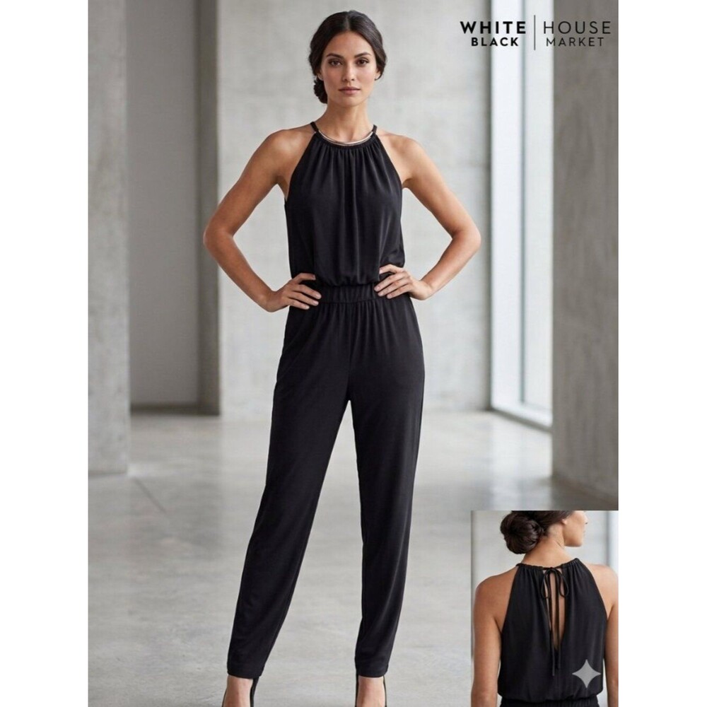 White House Black Market Black Tapered Leg Jumpsuit With Hardware Size 4 NWT
